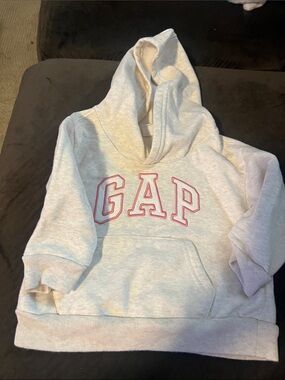 GAP Heather Gray Hoodie with Pink Outlined Logo